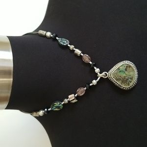 Vintage KC Silver Abalone Sea Shell Bead Necklace